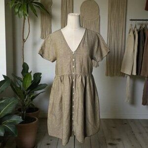 MADEWELL LINEN BUTTON FRONT BABY DOLL DRESS AL713 - Small